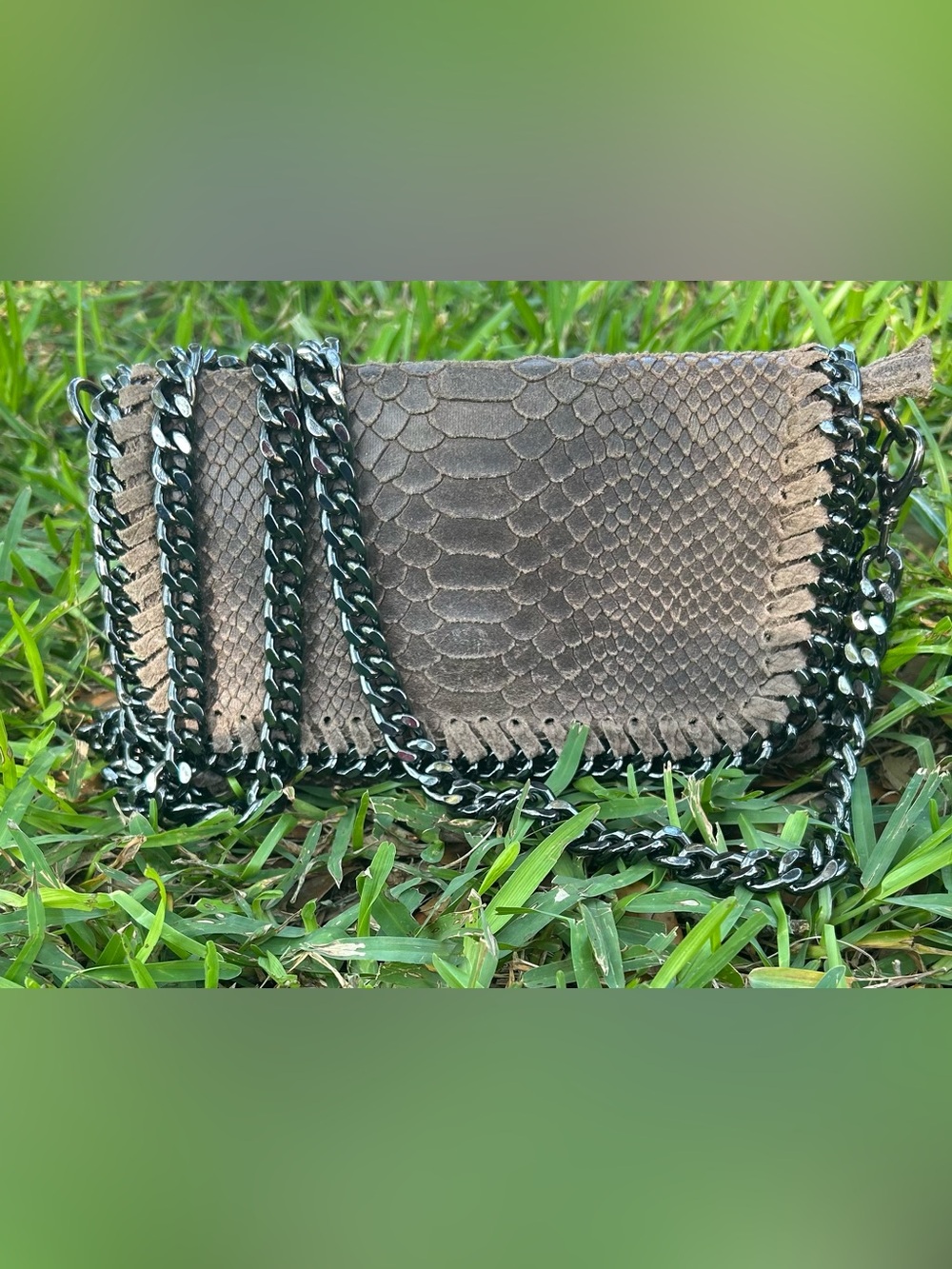Made in Italy Leather Embossed Taupe Snake-Texture Crossbody